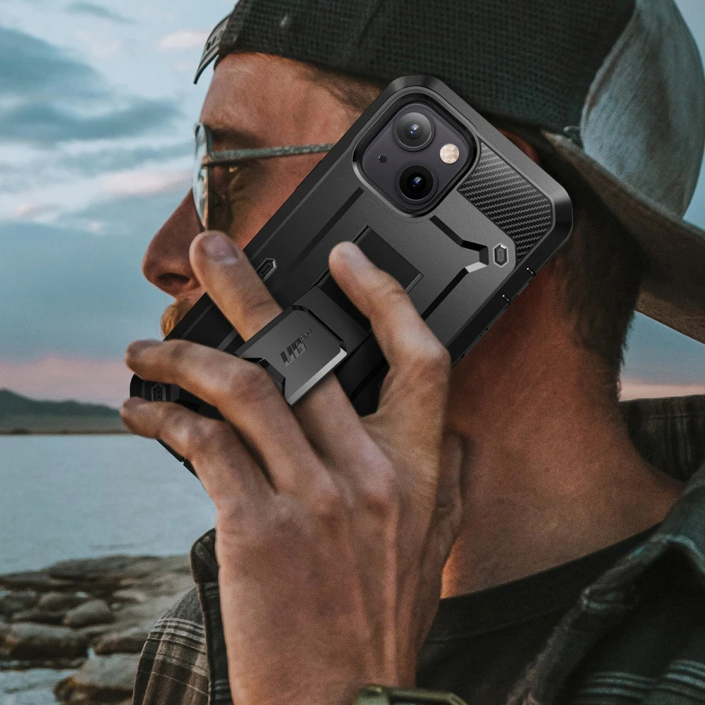 Etui pancerne z osłoną na ekran, z wbudowaną podstawką i kaburą z klipsem obrotowym Supcase Unicorn Beetle Pro do iPhone 13 Mini